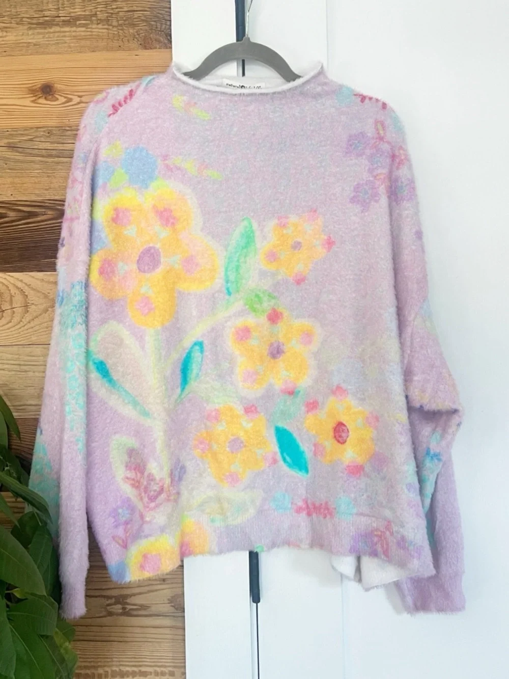 Natural Life Pastel Fuzzy "Cashmere" Like Floral Oversize Mock Neck Sweater L/XL - Picture 2 of 4